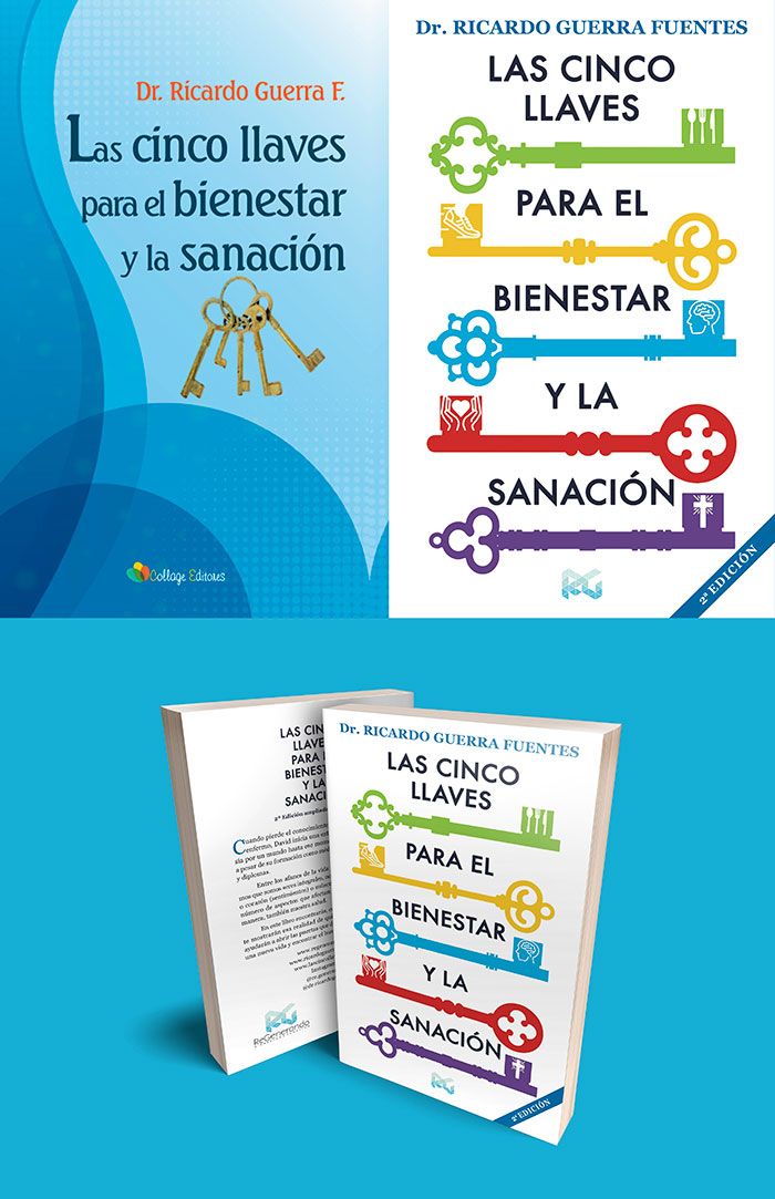 Rediseño de portada y cubierta del libro Las cinco llaves para el bienestar y la sanación de Ricardo Guerra Fuentes