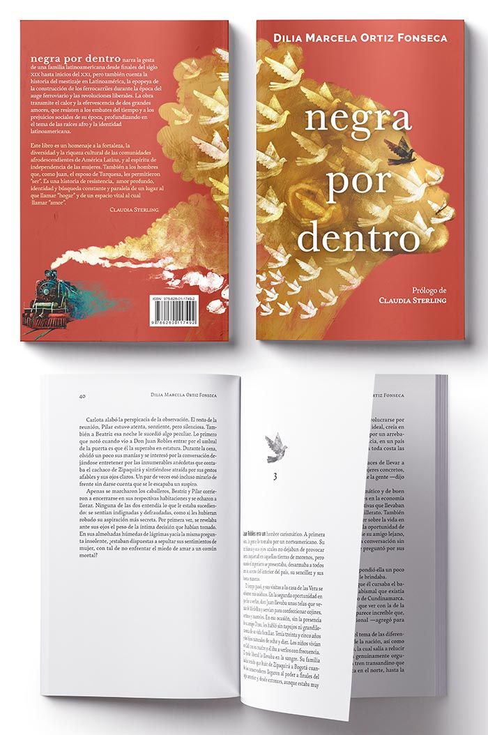 Ilustración, diseño de cubierta y maquetación interior del libro Negra por dentro de Dilia Marcela Ortiz Fonseca