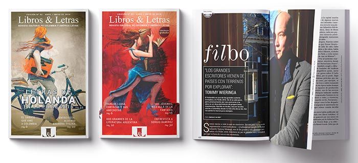 Proyectos de ilustración y diseño editorial para la revista Libros & Letras, a cargo de Hache Holguín