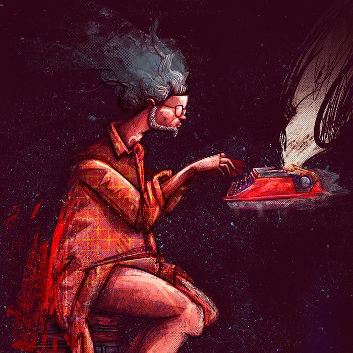 Escritor entre tinieblas (ilustración por Hache Holguín)